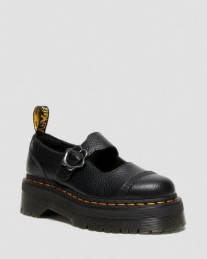Dámské Boty Na Platformy Dr Martens Addina Flower Buckle Leather Černé | 47664230