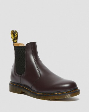 Dámské Chelsea Boty Dr Martens 2976 Yellow Stitch Smooth Leather Vínové | 35040517