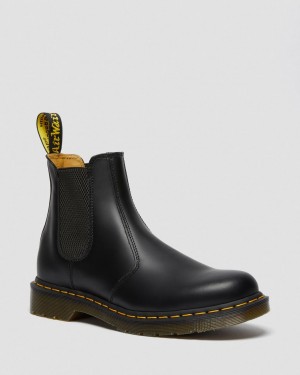 Dámské Chelsea Boty Dr Martens 2976 Yellow Stitch Smooth Leather Černé | 29468388
