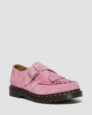 Dámské Creepers Boty Dr Martens Ramsey Suede Kiltie Buckle Růžové | 23794712