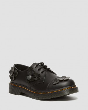 Dámské Oxfordky Dr Martens 1461 Flower Applique Leather Černé | 23897025