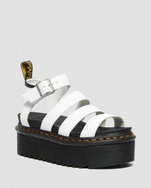 Dámské Sandály Dr Martens Blaire Hydro Leather Platform Strap Bílé | 23725913