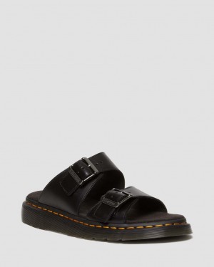 Dámské Sandály Dr Martens Josef Analine Leather Buckle Slide Černé | 50106939