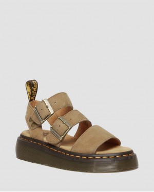 Dámské Sandály na Platformě Dr Martens Gryphon Tumbled Nubuck Leather Hnědé | 32104736