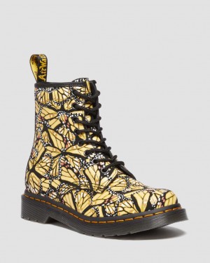 Dámské Šněrovací Boty Dr Martens 1460 Butterfly Print Suede Žluté | 87191849