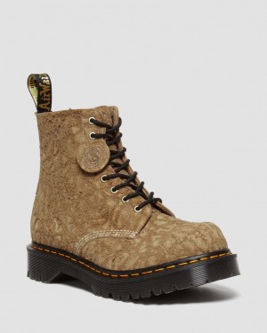 Dámské Šněrovací Boty Dr Martens 1460 Made in England Emboss Suede Hnědé | 53086427