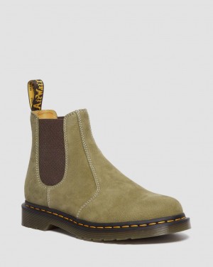 Pánské Chelsea Boty Dr Martens 2976 Tumbled Nubuck Leather Olivy Zelené | 30070798