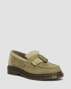 Pánské Loafers Dr Martens Adrian Tumbled Nubuck Leather Tassel Olivy Zelené | 68833193