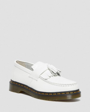Pánské Loafers Dr Martens Adrian Yellow Stitch Leather Tassel Bílé | 68631282