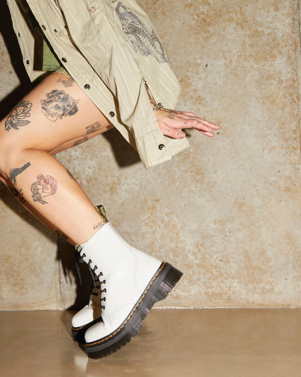 Dámské Boty Dr Martens Jadon Smooth Leather Platforms Bílé | 80256798