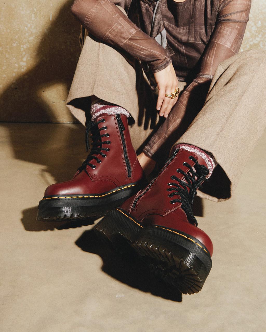 Dámské Boty Dr Martens Jadon Smooth Leather Platforms Červené | 85771673