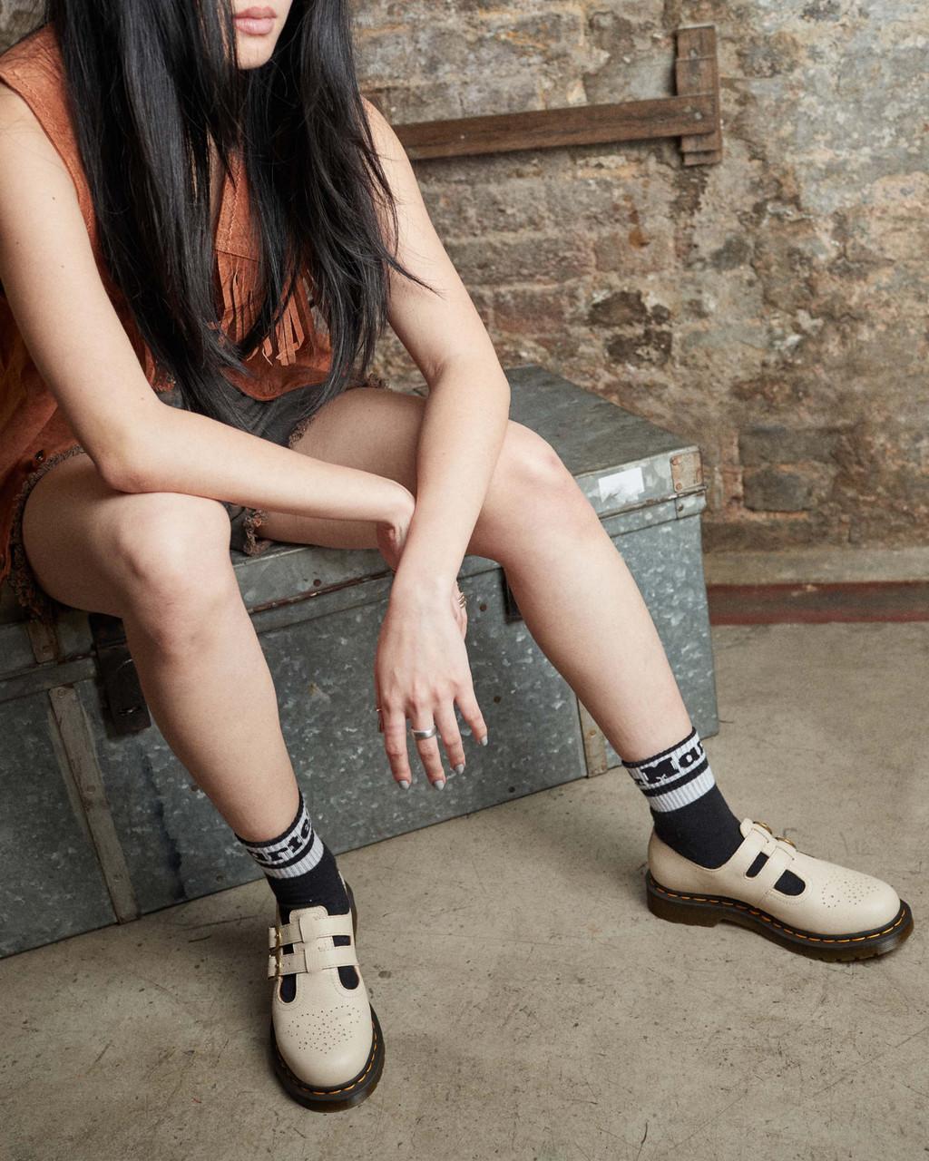 Dámské Boty Mary Jane Dr Martens 8065 Virginia Leather Béžový | 82426415