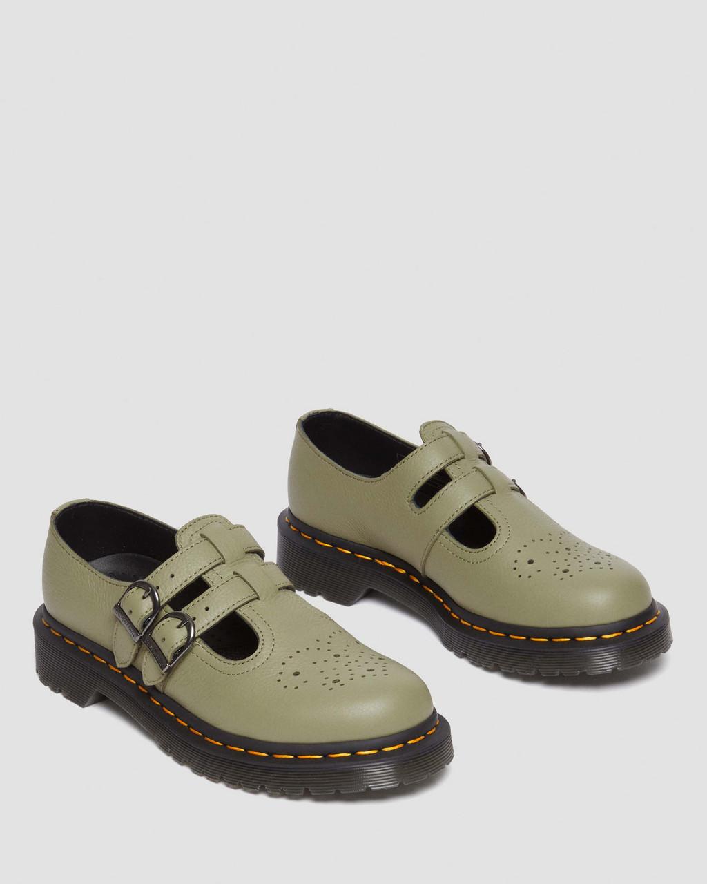 Dámské Boty Mary Jane Dr Martens 8065 Virginia Leather Olivy Zelené | 85900056