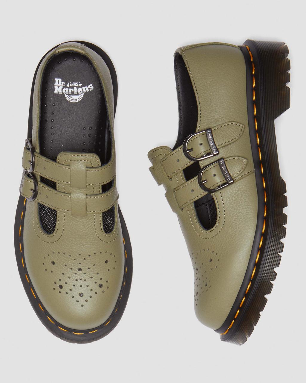 Dámské Boty Mary Jane Dr Martens 8065 Virginia Leather Olivy Zelené | 85900056