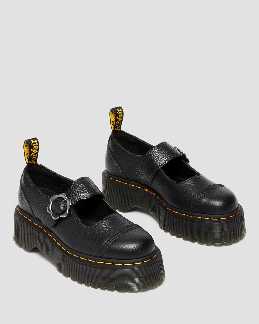 Dámské Boty Na Platformy Dr Martens Addina Flower Buckle Leather Černé | 47664230