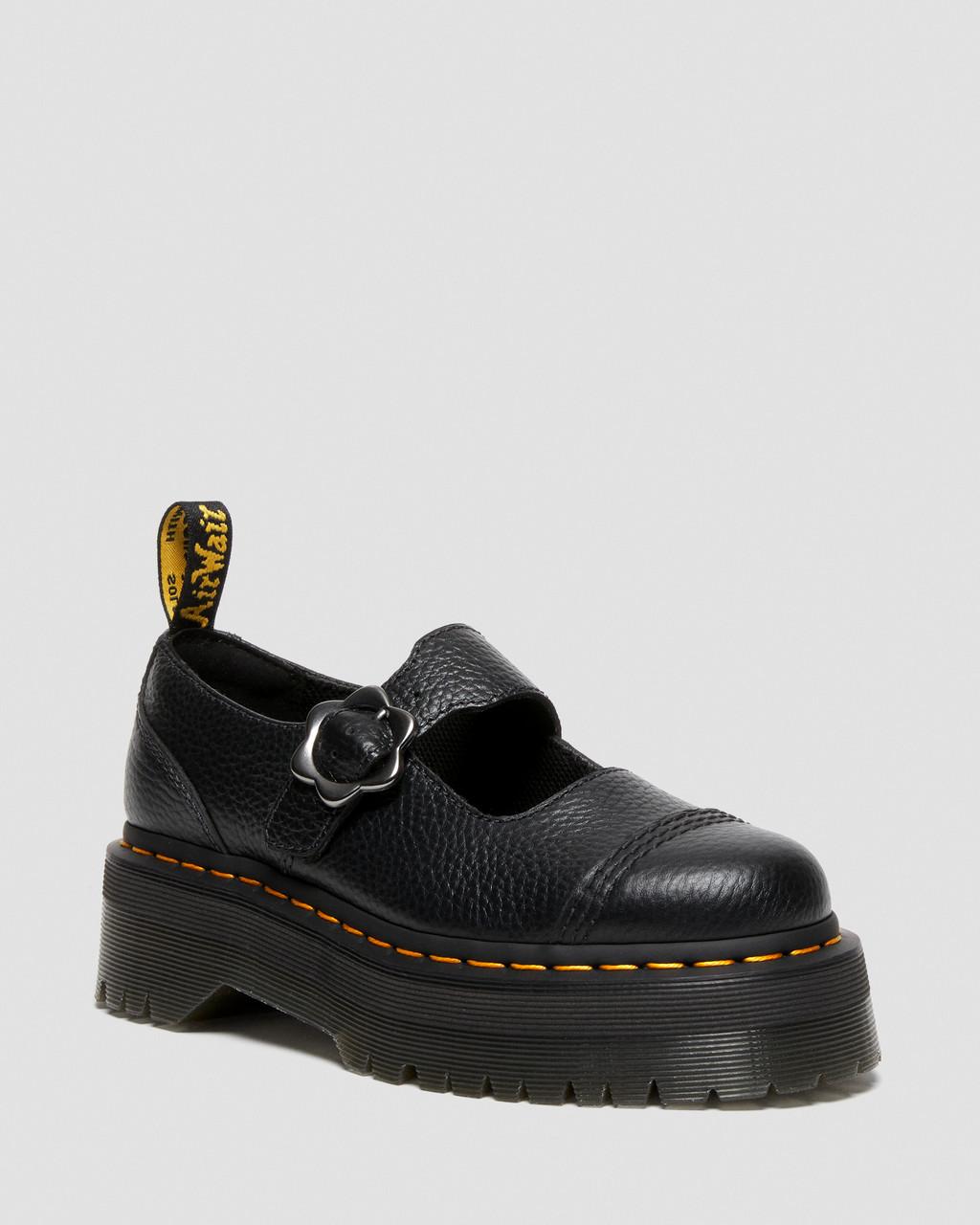 Dámské Boty Na Platformy Dr Martens Addina Flower Buckle Leather Černé | 47664230