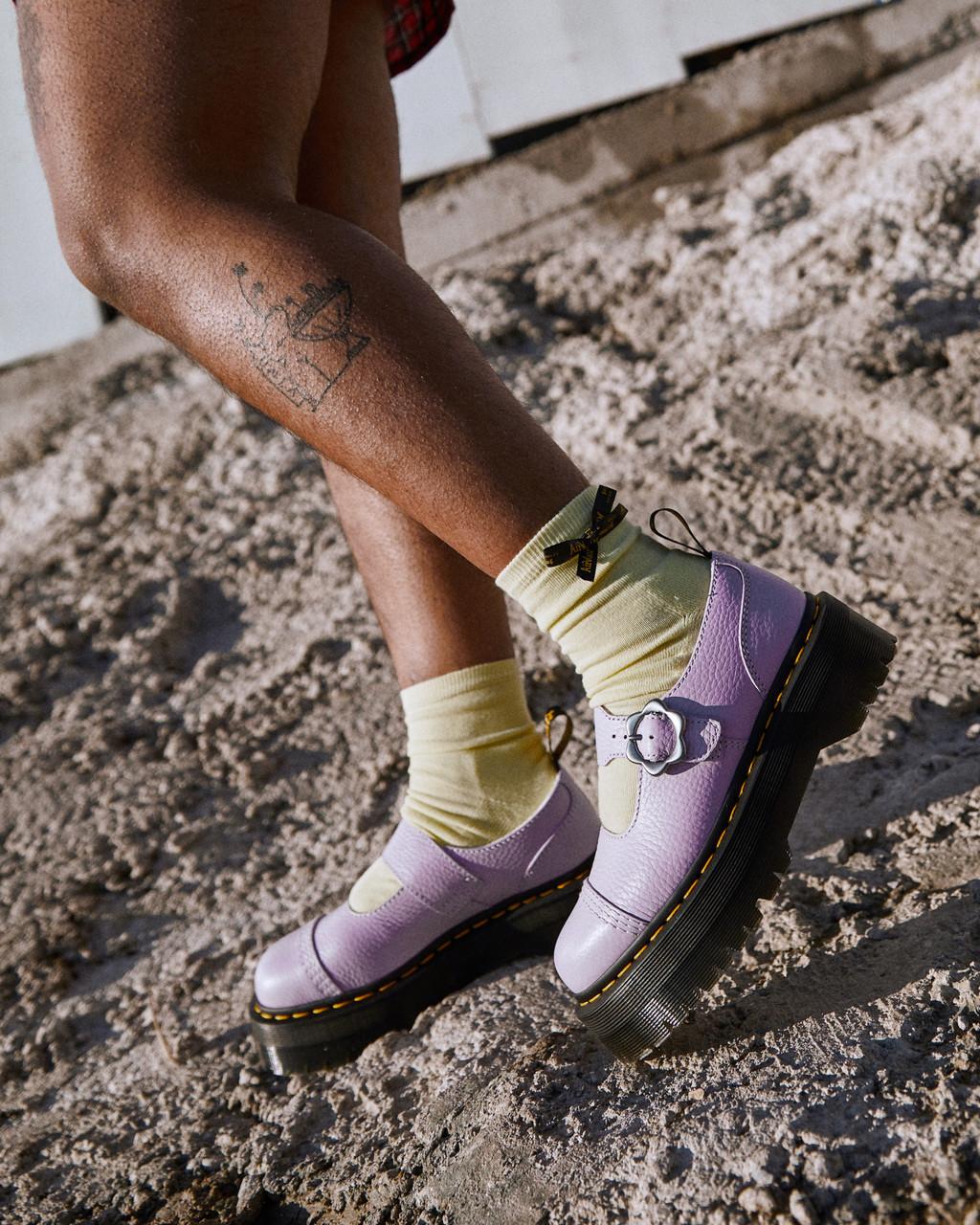 Dámské Boty Na Platformy Dr Martens Addina Flower Buckle Leather Fialové | 23174663