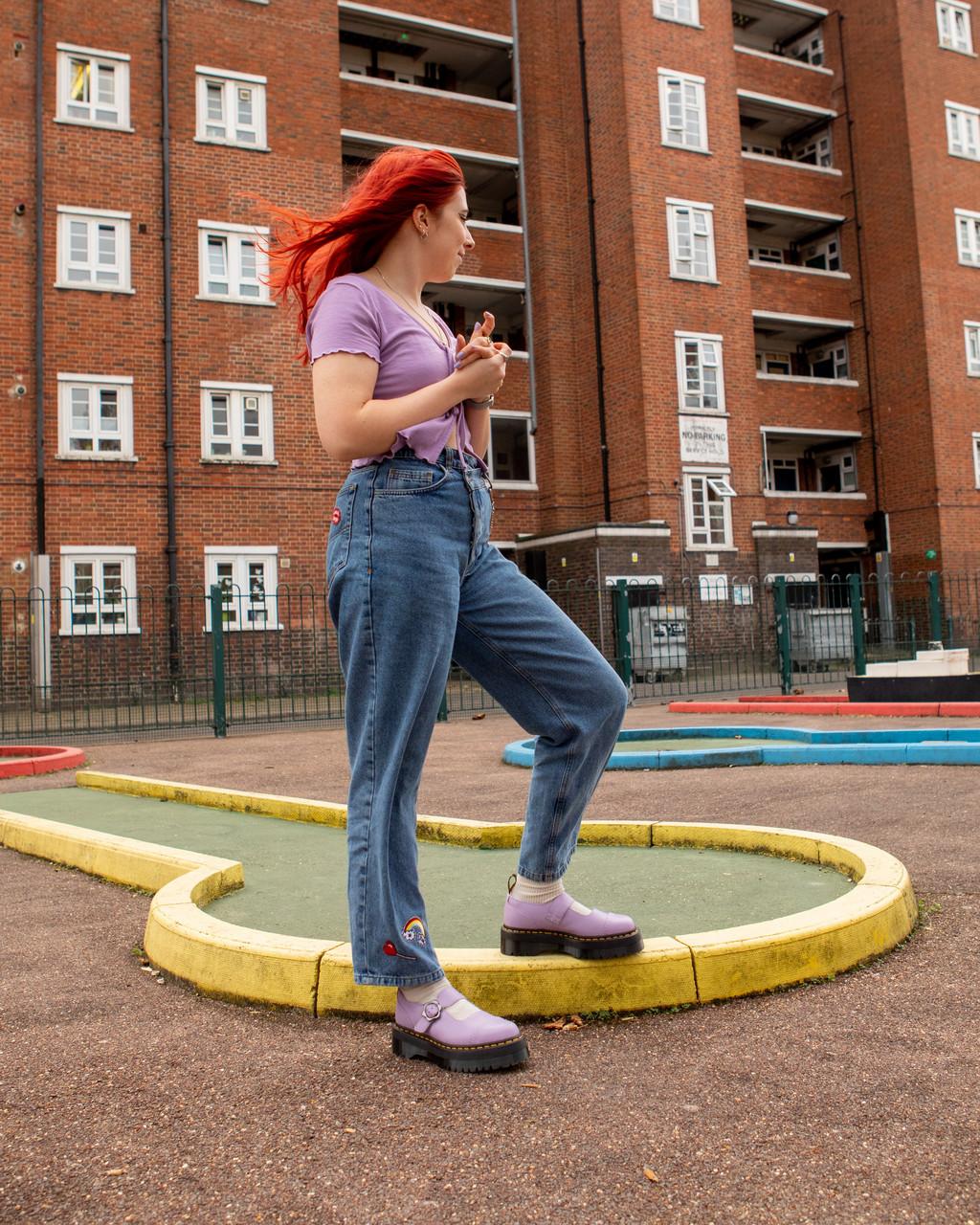 Dámské Boty Na Platformy Dr Martens Addina Flower Buckle Leather Fialové | 23174663