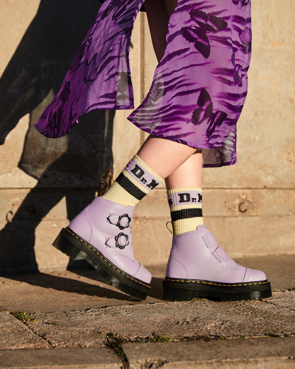 Dámské Boty na Platformy Dr Martens Devon Flower Buckle Leather Fialové | 89641021