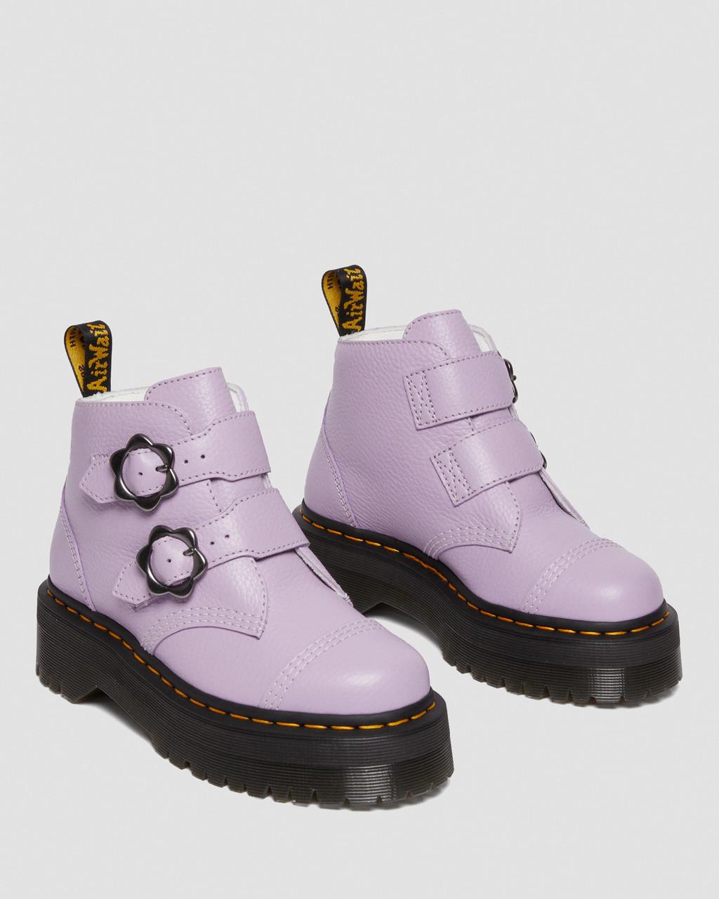 Dámské Boty na Platformy Dr Martens Devon Flower Buckle Leather Fialové | 89641021