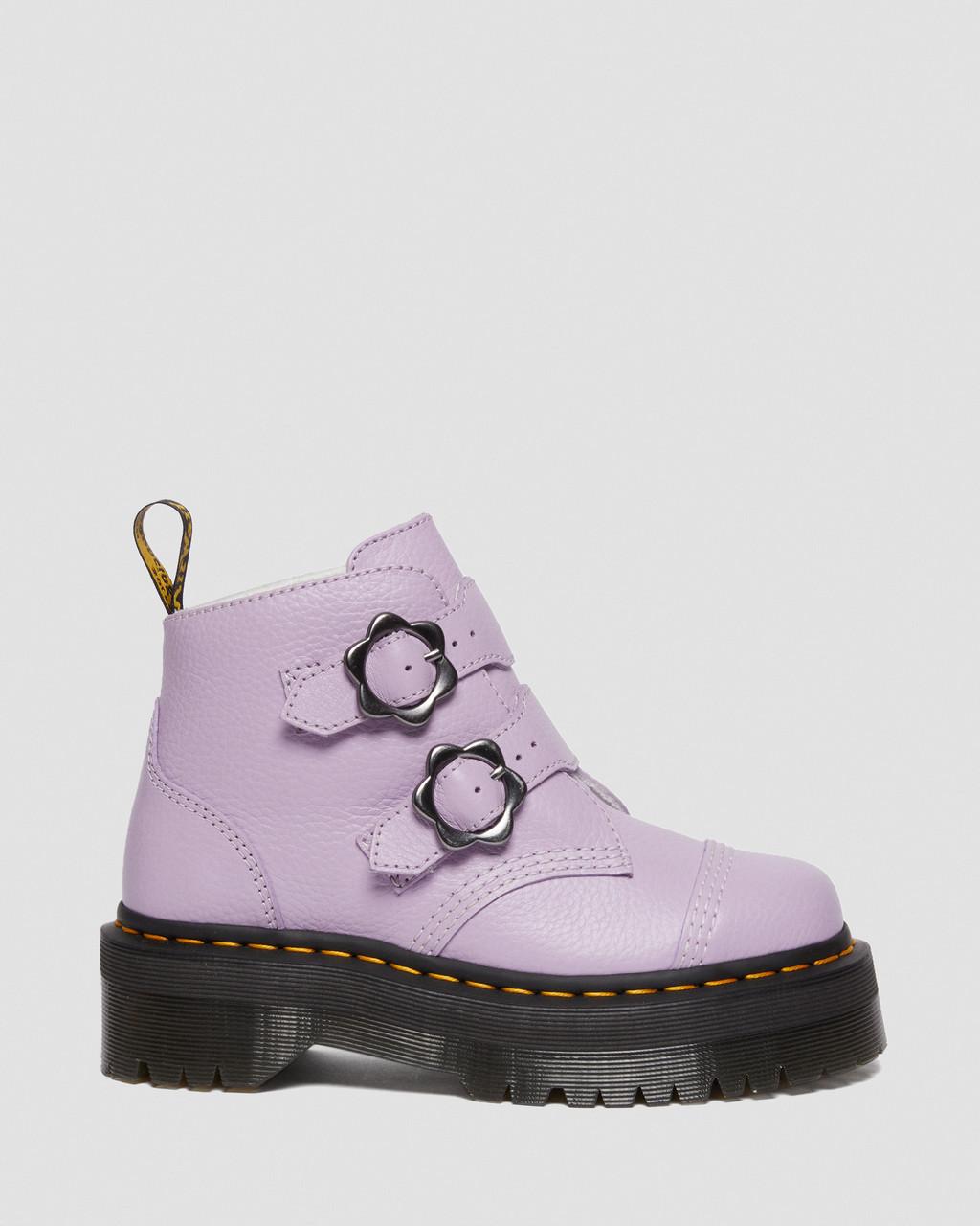 Dámské Boty na Platformy Dr Martens Devon Flower Buckle Leather Fialové | 89641021