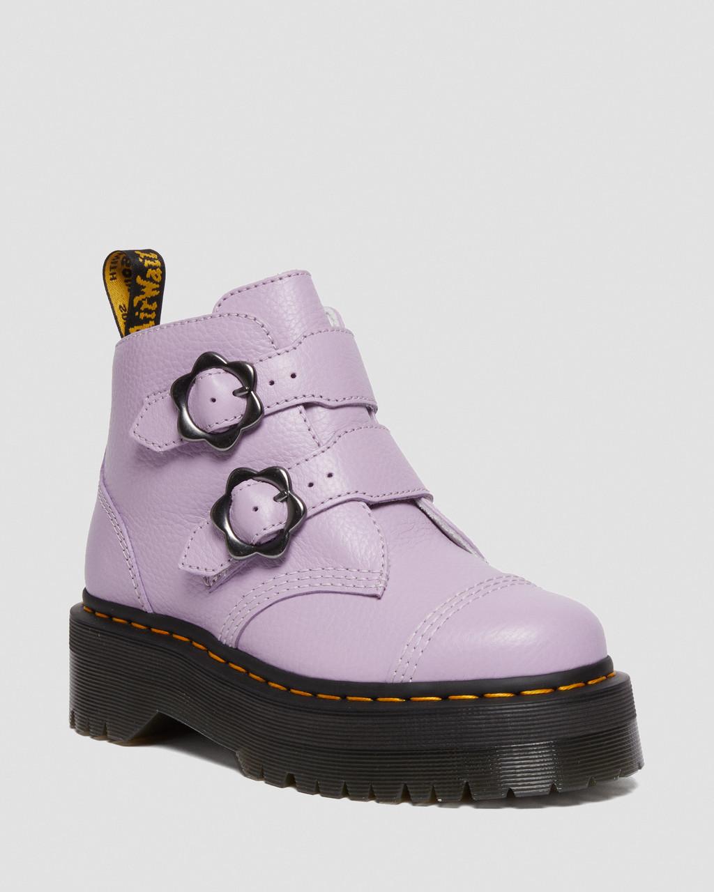 Dámské Boty na Platformy Dr Martens Devon Flower Buckle Leather Fialové | 89641021