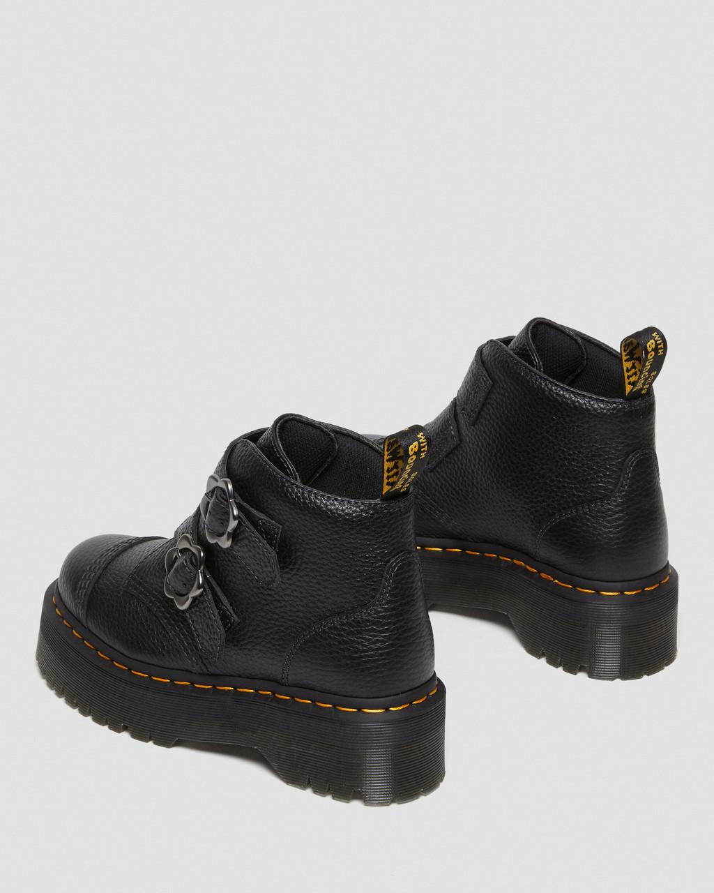 Dámské Boty na Platformy Dr Martens Devon Flower Buckle Leather Černé | 31315659