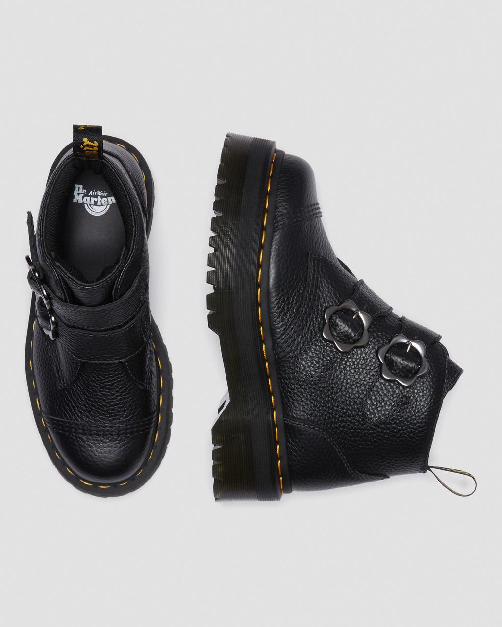 Dámské Boty na Platformy Dr Martens Devon Flower Buckle Leather Černé | 31315659