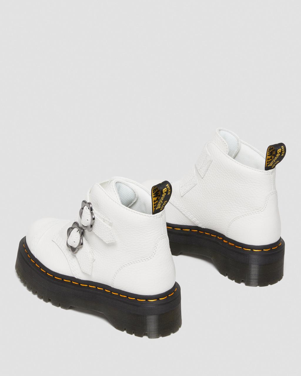 Dámské Boty na Platformy Dr Martens Devon Flower Buckle Leather Bílé | 94030686