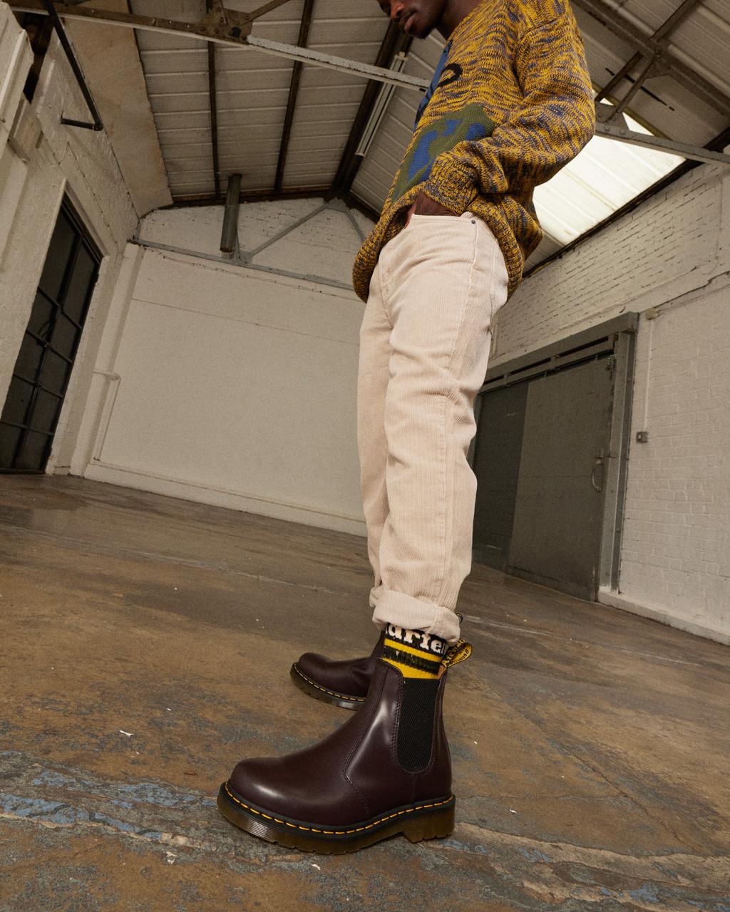 Dámské Chelsea Boty Dr Martens 2976 Yellow Stitch Smooth Leather Vínové | 35040517