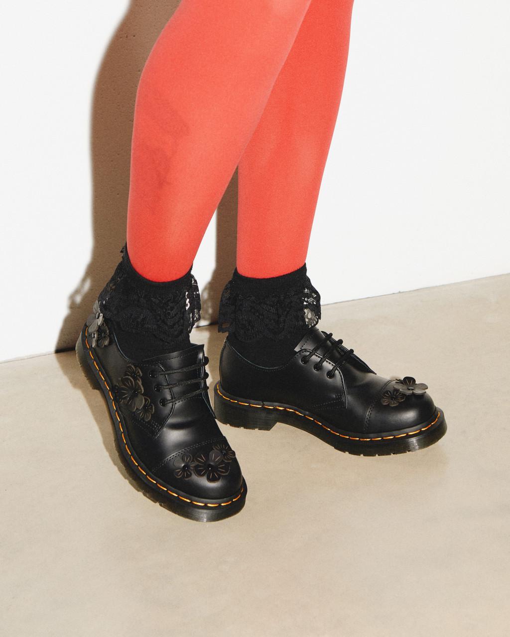 Dámské Oxfordky Dr Martens 1461 Flower Applique Leather Černé | 23897025