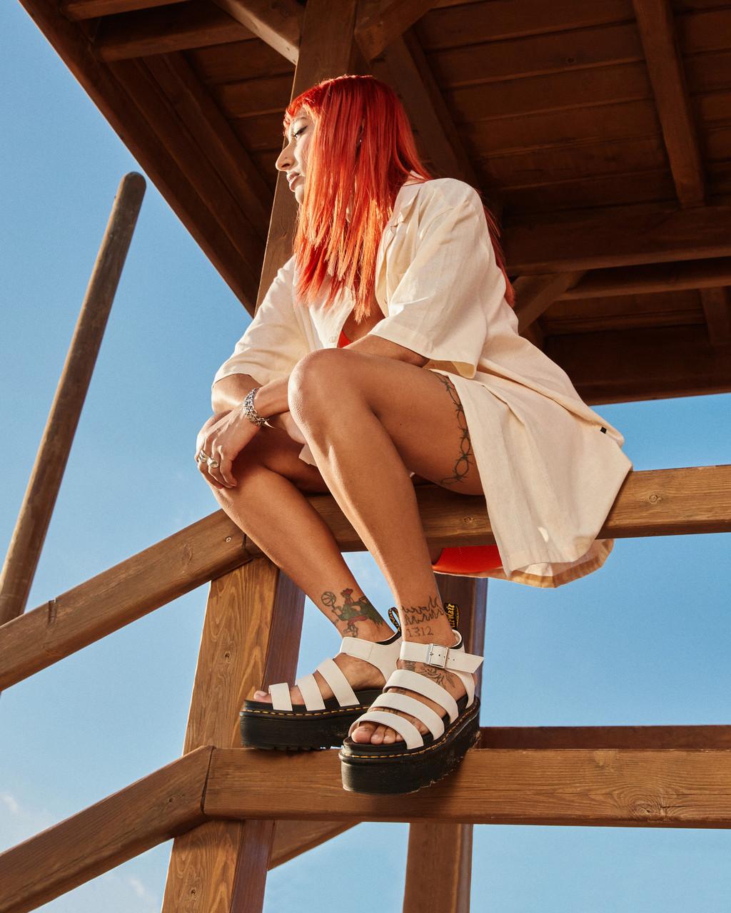 Dámské Sandály Dr Martens Blaire Hydro Leather Platform Strap Bílé | 23725913