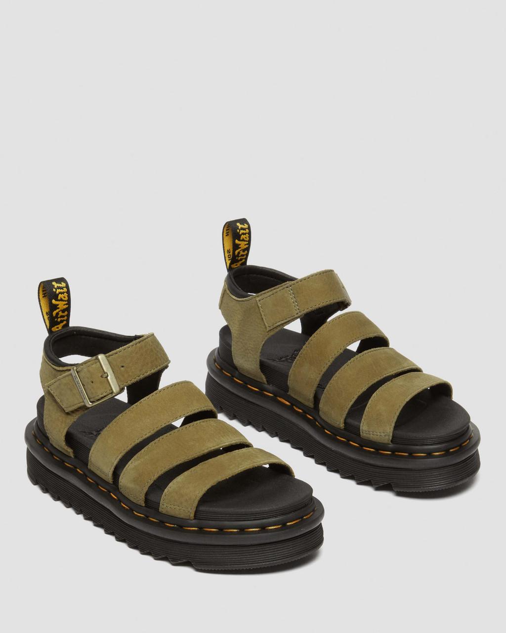 Dámské Sandály Dr Martens Blaire Tumbled Nubuck Leather Olivy Zelené | 15863719