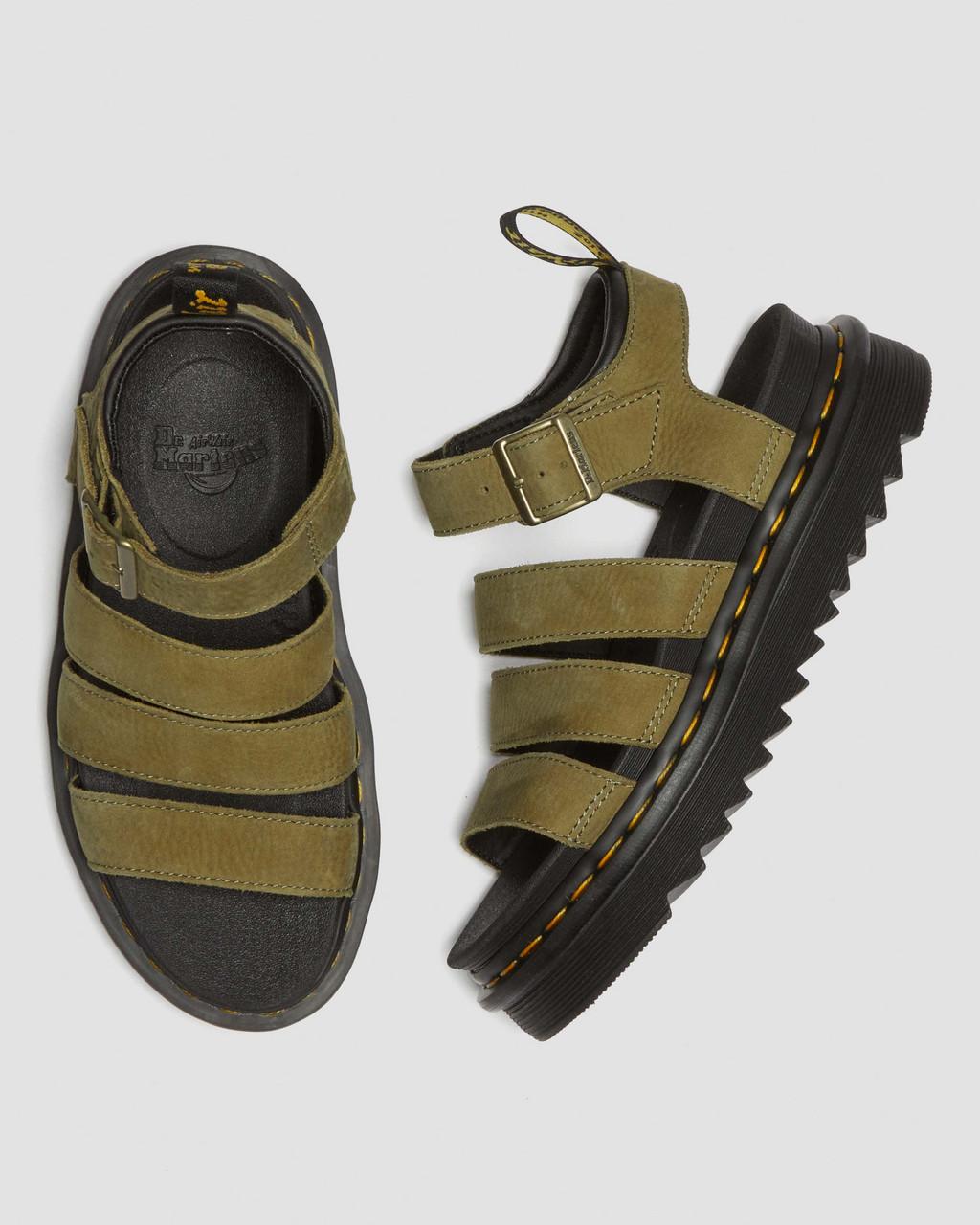 Dámské Sandály Dr Martens Blaire Tumbled Nubuck Leather Olivy Zelené | 15863719
