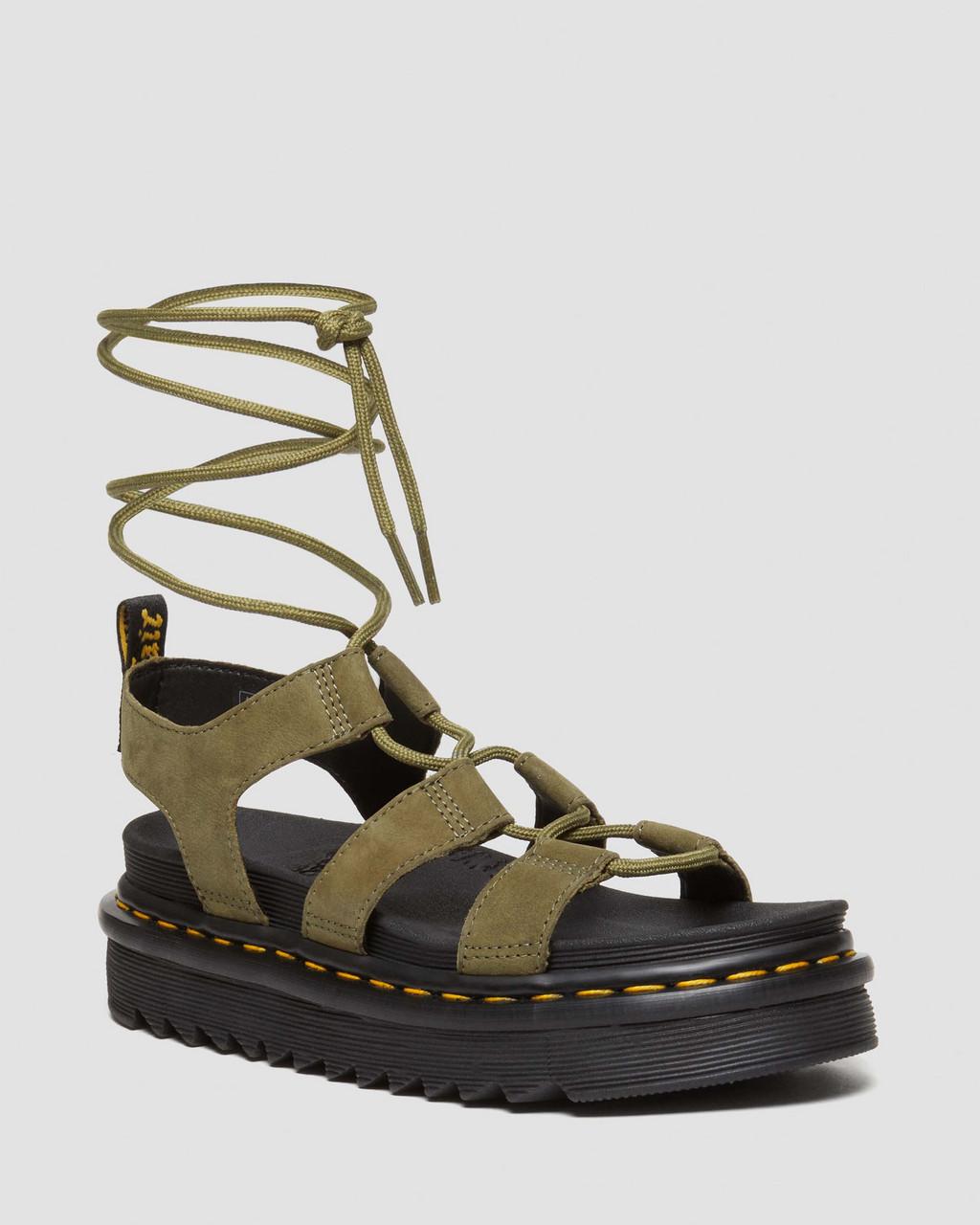Dámské Sandály Dr Martens Nartilla Tumbled Nubuck Leather Gladiator Olivy Zelené | 73199079