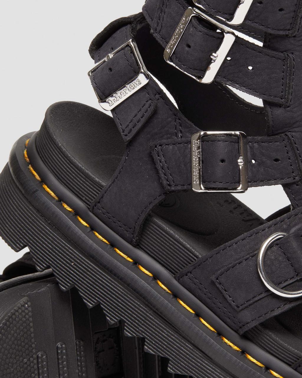 Dámské Sandály Dr Martens Olson Tumbled Nubuck Leather Gladiator Zip Černé | 25615448