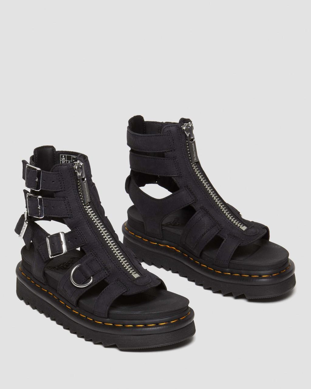 Dámské Sandály Dr Martens Olson Tumbled Nubuck Leather Gladiator Zip Černé | 25615448