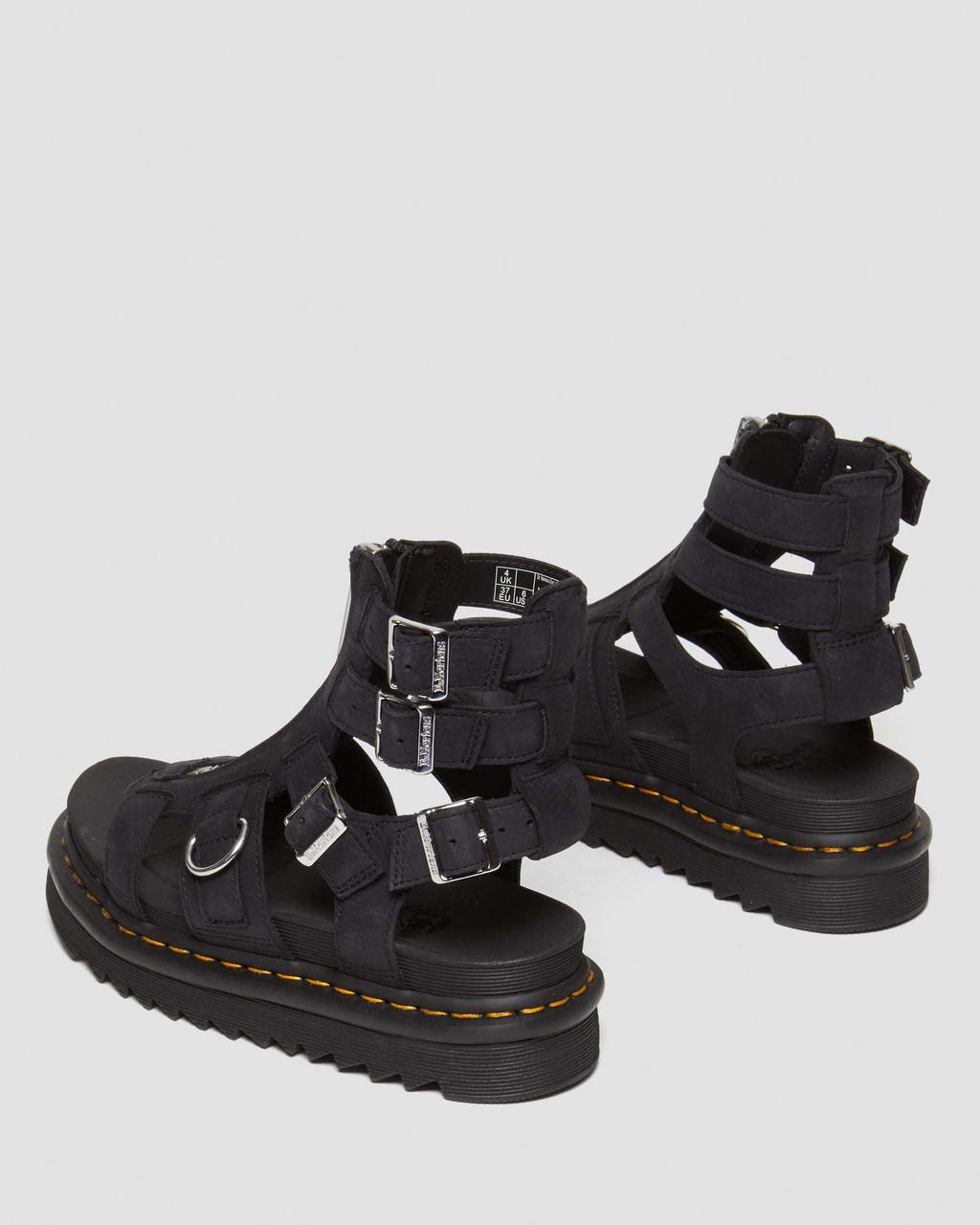 Dámské Sandály Dr Martens Olson Tumbled Nubuck Leather Gladiator Zip Černé | 25615448