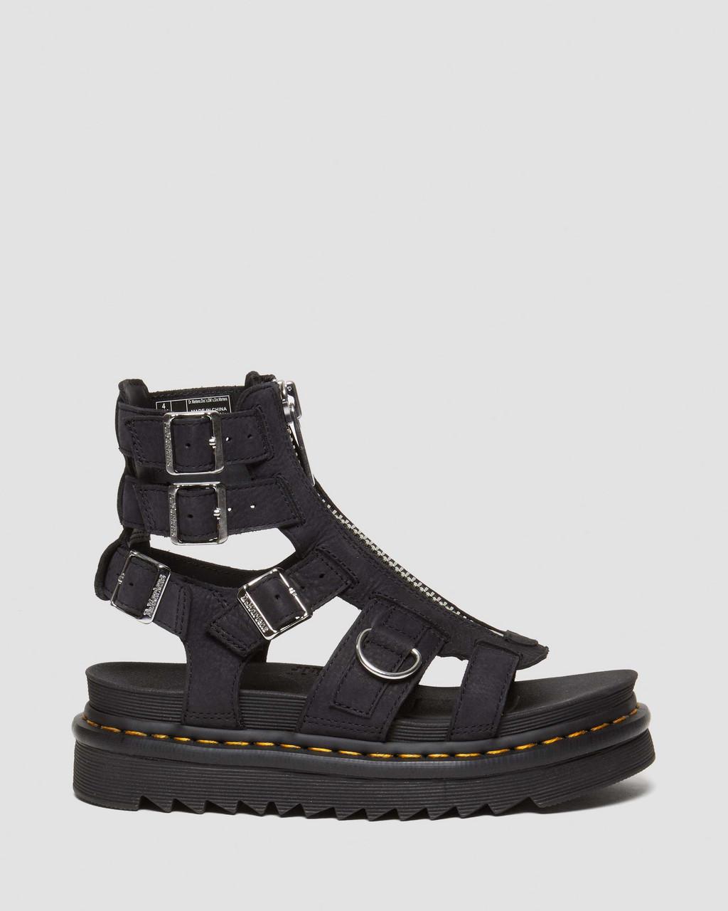 Dámské Sandály Dr Martens Olson Tumbled Nubuck Leather Gladiator Zip Černé | 25615448