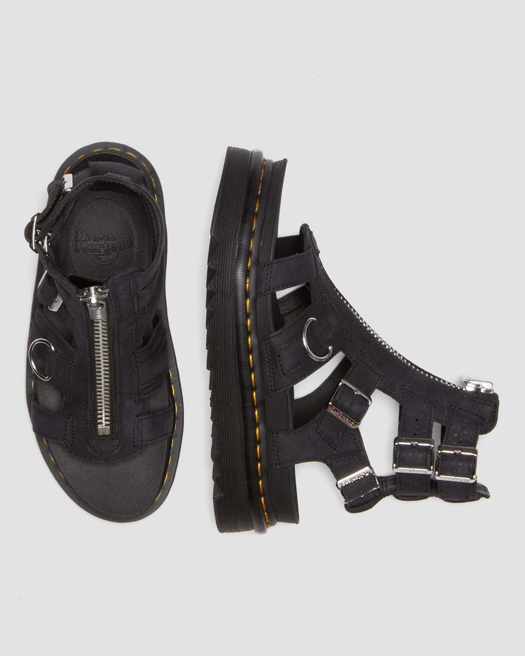 Dámské Sandály Dr Martens Olson Tumbled Nubuck Leather Gladiator Zip Černé | 25615448