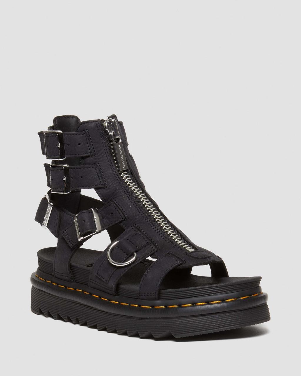 Dámské Sandály Dr Martens Olson Tumbled Nubuck Leather Gladiator Zip Černé | 25615448