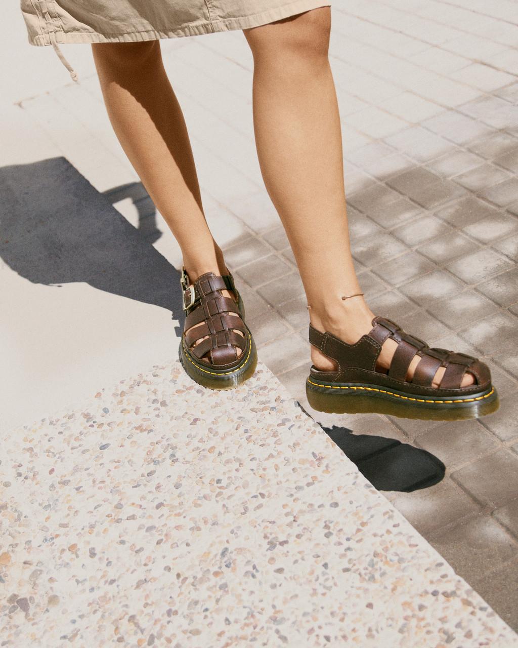 Dámské Sandály Dr Martens Wrenlie Grizzly Leather Fisherman Hnědé | 89094395