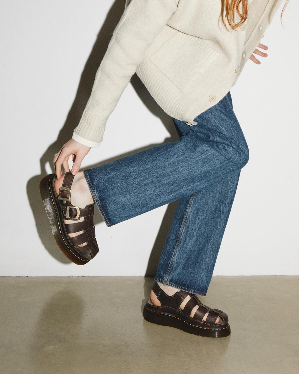 Dámské Sandály Dr Martens Wrenlie Grizzly Leather Fisherman Hnědé | 89094395