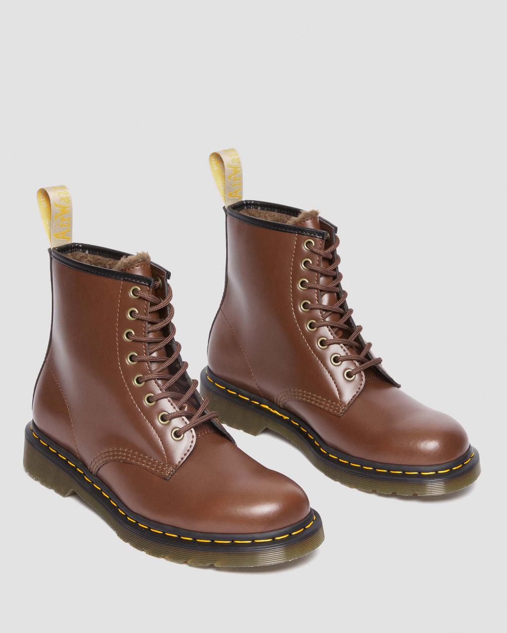 Dámské Šněrovací Boty Dr Martens Vegan 1460 Faux Fur Lined Hnědé | 93842352