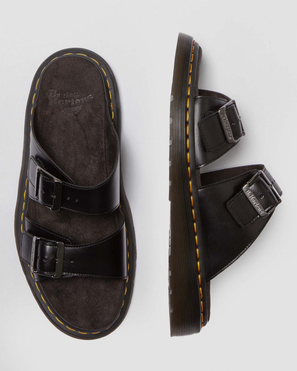 Pánské Sandály Dr Martens Josef Analine Leather Buckle Slide Černé | 59884637